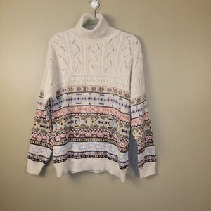 Vintage Nordic Style Cable Knit Turtleneck Sweater Womens Large